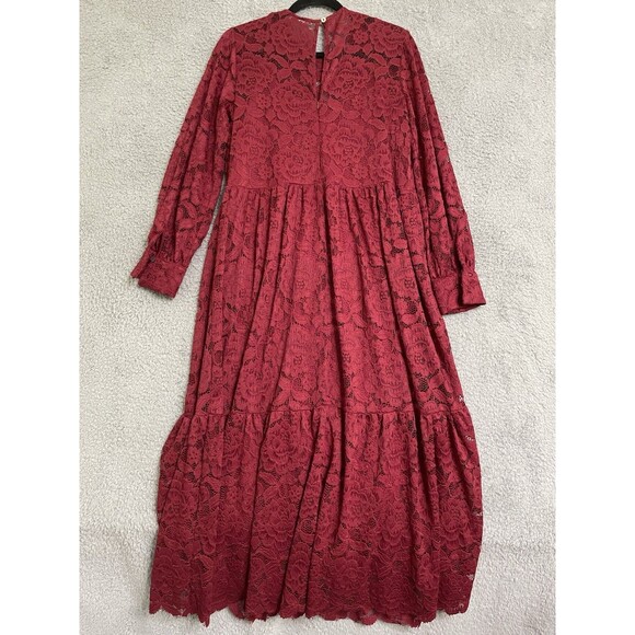 Anthropologie Hutch Olivia lace Maxi Dress  Red Wine Medium Holiday Christmas - Picture 6 of 9